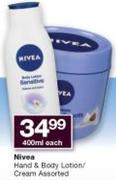 Nivea Hand & Body Lotion/Cream Assorted-400ml Each