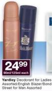 Yardley Deodorant For Ladies Assorted/English Blazer/Bond Street For Men Assorted-100/125ml Each