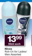 Nivea Roll-On For Ladies/Men Assorted-50ml Each