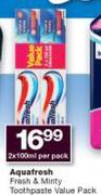 Aquafresh Fresh & Minty Toothpaste Value Pack-2x100ml Per Pack