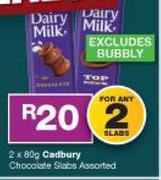 Cadbury Chocolate Slabs Excluding Bubbly Assorted-Any 2 x 80g