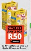 Danone Ultra Mel Custard Flavoured Dessert-For 2 x 1L/1Kg