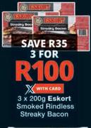 Eskort Smoked Rindless Streaky Bacon-3 x 200g