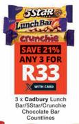 Cadbury Lunch Bar/5 Star/Crunchie Chocolate Bar Countlines-For Any 3