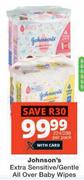 Johnson's Extra Sensitive/Gentle All Over Baby Wipes-224/280 Per Pack