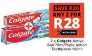 Colgate Active Salt 75ml/Triple Action Toothpaste 100ml-For Any 2