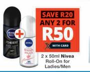 Nivea Roll On For Ladies/Men-2 x 50ml