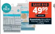 Essentials Microfibre Kitchen Cloth 4 Pack-Per Pack