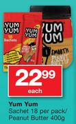 Yum Yum Sachet 18 Per Pack/Peanut Butter-400g Each