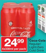 Coca Cola Regular/Light/Zero Cold Drink-4 x 330ml Per Pack
