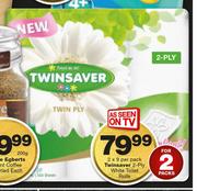 Twinsaver 2-Ply White Toilet Rolls-2x9 Per Pack
