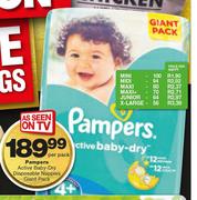 Pampers Active Baby-Dry Disposable Nappies Junior 64's Pack-Per Nappy