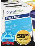 Crystal Valley Full Cream Long Life Milk-6x1Ltr Per pack