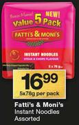 Fatti's & Moni's Instant Noodles Assorted-5x78g Per Pack