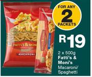 Fatti's & Moni's Macaroni/Spaghetti-2x500g Packets