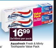 Aquafresh Fresh & Minty Toothpaste Value Pack-2x100ml Per Pack