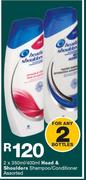 Head & Shoulders Shampoo/ Conditioner-2x350ml/400ml Bottles