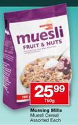 Morning Mills Muesil Cereal-750g Each