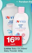 Lovies Baby Oil 200ml/ Baby Powder 400g-Each