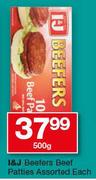 I&J Beefers Beef Patties Assorted-500g Each