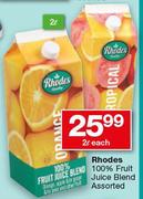 Rhodes 100% Fruit Juice Blend Assorted-2Ltr Each