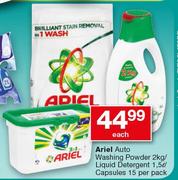 Ariel Auto Washing Powder-2kg/Liquid Detergent-1.5Ltr/Capsules 15-Per Pack-Each