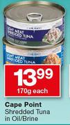 Cape Point Shredded Tuna In Oil/Brine-170g Each