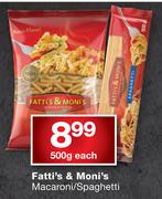 Fatti's & Moni's Macaroni/Spaghetti-500g Each