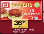 I&J Beefers Beef Patties Assorted-500g Each