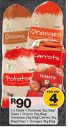 4 x Class 1 Potatoes Bag-3Kg/Class 1 Onions Bag-3Kg/Tomatoes Bag-2Kg/Carrots Bag-3Kg/Oranges Bag-3Kg