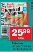 Rainbow Simply Chicken Smoked Viennas-500G