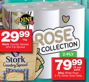 Dinu White Rose 2 Ply White Toilet Rolls-18's Per Pack