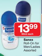Sanex Roll On For Men/Ladies-50ml Each