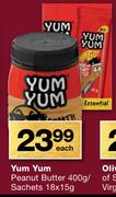Yum Yum Peanut Butter-400g/Sachets-18x15g