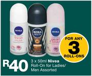 Nivea Roll-On For Ladies/Men-3x50ml