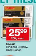 Eskort Rindless Steaky/ Back Bacon-200g Each