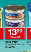 Cape Point Shredded Tuna In Oil/Water-170g Each