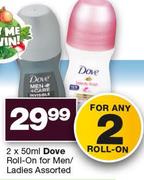 Dove Roll-On For Men/Ladies Assorted-Any 2x50ml