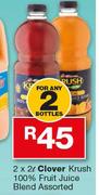 Clover Krush 100% Fruit Juice Blend Assorted-2 x 2Ltr