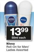 Nivea Roll-On For Men/Ladies Assorted-50ml Each