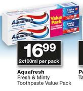 Aquafresh Fresh & Minty Toothpaste Value Pack-2 x 100ml Per Pack
