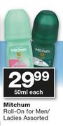 Mitchum Roll On For Men/Ladies Assorted-50ml Each