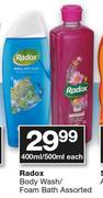 Radox Body Wash/Foam Bath Assorted-400ml/500ml Each
