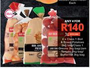Class 1 Boil & Roast Potatoes 2Kg Bag/Class 1 Onions 3Kg/Jam Tomatoes 2Kg/Butternut 3Kg-For 4