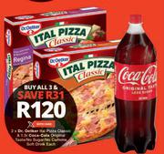 2 x Dr.Oetker Ital Pizza Classic & 1.5L Coca Cola Original Taste/No Sugar/No Caffeine Soft Drink-Eac