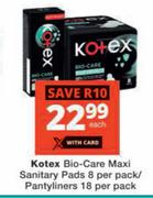 Kotex Bio Care Maxi Sanitary Pads 8 Per Pack/Pantyliners 18 Per Pack-Each