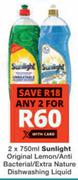 Sunlight Original Lemon/Anti Bacteria/Extra Nature Dishwashing Liquid-2 x 750ml
