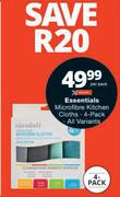 Essentials Microfibre Kitchen Cloths 4 Pack-Per Pack