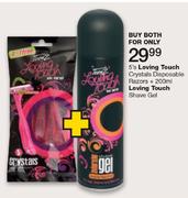 Loving Touch Crystals Disposable Razors 5's+Loving Touch Shave Gel 200ml