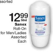 Sanex Roll-On For Men/Ladies Assorted-50ml